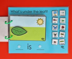 an image of what's under the leaf? with words and pictures on it