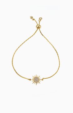 Online only! Ettika gets you sparkling all night long with their new Eclipse Adjustable Necklace. This necklace has a sunburst pendant with rhinestone studs and an adjustable chain.


	18kt gold plated brass cz
	Adjustable up to 11in. Rhinestone Studs, Adjustable Necklace, Adjustable Bracelet, Pacsun, Gold Plate, Sparkle, Plating, Brass, Bracelet