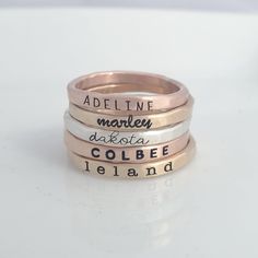 Engraved Rose Gold Rings For Personalized Gift, Personalized Silver Engraved Ring, Personalized Stackable Gold Rings, Personalized Heirloom Rose Gold Engraved Ring, Customizable Nameplate Engraved Ring For Personalized Gift, Heirloom Personalized Stackable Rings For Anniversary, Personalized Heirloom Style Stackable Rings For Gifts, Heirloom Style Personalized Stackable Rings For Gift, Heirloom Personalized Stackable Rings As Gift