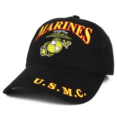 Our Officially Licensed US Marine Corps Veteran Embroidered Cotton Baseball Cap is officially licensed product from United States Marine Corps. This structured cotton twill military cap features high quality embroidery. Perfect for the USMC Veterans. Made from 100% Cotton Twill. Constructed front crown. 6 ventilation eyelets. Fitted with an inner cotton sweatband. Stiff and pre curved bill. Finished with an adjustable metal buckle closure. One size fits most. 100% cotton Officially Licensed Prod Military Style Snapback Baseball Cap In Cotton, Military Style Baseball Cap With Embroidered Logo, Military Style Baseball Cap With Logo Patch, Military Cap With Logo Patch, Military Style Cap With Logo Patch, Military-style Cotton Snapback Hat, Military Cotton Snapback Hat, Military Style Cotton Snapback Hat, Black Cotton Military Hat