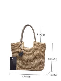 Tassel Decor Straw Tote Bag  - Women Tote Bags Paper Sizes Chart, Color Caqui, Tassel Decor, Bags Style, Tassels Decor, Straw Tote Bag, Straw Bags, Tassel Bag, Straw Tote