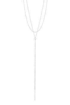 Sterling silver layered chain Y-necklace. Lobster clasp. Approx. 16" chain length with 2" extension. Approx. 5.5" drop. Imported Silver Double Chain Lariat Necklace, Silver Lariat Necklace With Double Chain, Silver Drop Choker Necklace With Chain Detail, Silver Drop Necklace With Chain In Choker Style, Silver Drop Choker Necklace With Chain, Silver Adjustable Choker Necklace, Silver Choker With Adjustable Chain For Layering, Silver Lariat Layered Necklace, Silver Drop Necklace With Clavicle Chain Choker