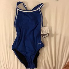 Nwt Dolfin Swimwear Royal Blue Swimsuit Blue Stretch Swimwear For Diving, Fitted Blue Swimwear For Diving, Stretch Blue Bodysuit For Swimming, Blue One-piece Swimwear For Water Sports, Blue Sporty Swimwear For Water Sports, Sporty Blue Swimwear For Diving, Blue Lined One-piece For Swimming, Blue Lined One-piece Swimsuit, Sporty Blue Bodysuit For Water Sports