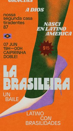 the poster for la braillera is shown in orange, green and purple colors