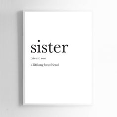 a white book with the words sister on it's front and back cover in black