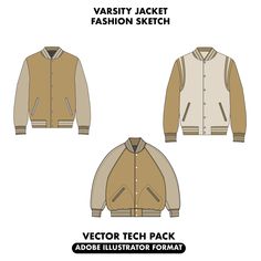 an image of a jacket with the text, varsity jacket fashion sketch and adobe illustration format