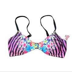 New With Tag, Never Been Worn - No Flaws. Splash Around In Head-Turning Style With This Bold Bikini Top That Boasts Adjustable Straps And A Fully Lined Finish Striped Purple With Floral, Starfish And Bubbles Design Neon Green Inside Adjustable Straps S-Hook Back Clasp Beaded Details In Middle Front Removable Padded Cups Lined **Bikini Top Only** Purple Triangle Top Swimwear With Adjustable Straps, Multicolor Bra Friendly Swimwear, Purple Summer Swimwear With Built-in Bra, Purple Triangle Top Swimwear For Festival, Purple Beachwear Swimwear For Festival, Purple Festival Beachwear Swimwear, Purple Bra-friendly Swimwear For Vacation, Purple Bra-friendly Swimwear For Summer, Summer Festival Purple Swimwear