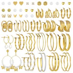 PRICES MAY VARY. Gold Earring Set: The 32 pairs gold earrings for women features a hoop design as the main feature including chunky hoop earrings, triple earrings, pearl earrings, kink earrings and stud earrings; Elevate your look with this gold hoops earrings Beautiful and Elegant: These gold hoop earrings set are made of alloy, pearls, etc; They have a delicate texture and are not easily faded; The surface of these womens earrings is polished to a smooth and glossy finish, enhances elegance an Triple Earrings, Gold Earring Set, Womens Earrings, Gold Earrings For Women, Types Of Earrings, Chunky Hoop Earrings, Hoop Design, Hoops Earrings, Hoop Earring Sets