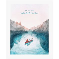 a painting of a person in a canoe on the water