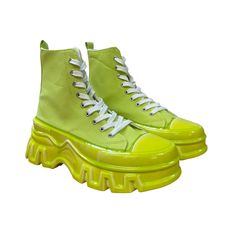 Mata Shoes Lime High-Top Sneakers Throw It Up Green/Yellow Canvas With Jelly-Like Feel Thick Sole Brand New In Box Multiple Sizes Available Perfect For A Festival Set, Rave Outfit, Streetwear, Alternative Punk Footwear, Dolls Kill Shoes, Converse Lovers And More #Nwt #Neon #Skate #Skater #Winter Green Platform Sneakers With Round Toe, Green Lace-up Platform Sneakers With Contrast Sole, Trendy Green Lace-up Canvas Shoes, Green Vulcanized Sole Lace-up Platform Sneakers, Green Canvas Shoes For Streetwear, Green Platform Sneakers With Vulcanized Sole, Green Platform Sneakers With Vulcanized Sole For Streetwear, Green Platform Sneakers For Streetwear With Round Toe, Green Canvas Shoes With Rubber Sole And Flat Heel