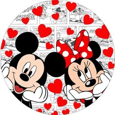 mickey and minnie mouse with hearts in the shape of heart - shaped images on a white background