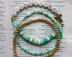 Clay Bead Bracelet - Etsy Turquoise Letter Beads Bracelet, Teal Bracelet, Crafts Beads, Clay Bead Bracelet, Green Clay, Clay Bead, Light Teal, Clay Beads, Bead Crafts