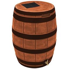 a wooden barrel with a solar panel on the top is shown in front of a white background