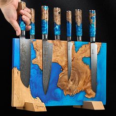 Tsunami Magnetic Block Extra Large Blue Resin Blend Image 1 Magnetic Knife Block, Resin Block, Magnetic Knife Blocks, Epoxy Ideas, Magnetic Knife Holder, Knife Storage, Types Of Knives, Steak Knife Set, Kitchen Shears