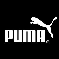 the puma logo is shown on a black background with white letters and an image of a