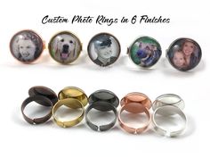 Custom Photo Ring - A ring made with YOUR favorite photo! A fun and expressive way to wear your favorite picture! Makes a great gift for Mom or Grandma for Mother's Day, Birthdays, New Baby and Shower Gift, Weddings, Anniversary, Christmas or just because... TO SEND YOUR PHOTO: After ordering, please convo us and attach your photos, or you can email to littlegemgirl@hotmail.com, please send it uncropped and as high resolution as possible. Your proof will typically be sent to you within 24 to 48 Memorial Jewelry Photo Jewelry Making, Personalized Memorial Ring Jewelry, Jewelry With Pet Picture, Iridescent Cabochon Ring As Gift, Silver Paw Print Jewelry For Personalized Gift, Dog Lover Jewelry, Portrait Jewelry, Photo Ring, Pet Memorial Jewelry