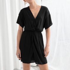 Nwt & Other Stories Twist Front Knot Black Cross Front V-Neck Mini Dress Size Us 6 Brand New With Tags Still Attached! Super Cute Mini Cross Dress Made Of A Modal Blend Us Women’s Size 6 Cinch Waist Offers Welcome Black V-neck Short Sleeve Dress For Day Out, Black Short Sleeve V-neck Dress For Day Out, Black Mini Dress With Surplice Neckline For Work, Black Mini V-neck Dress For Day Out, Black V-neck Dress For Brunch, Casual Black V-neck Dress For Daywear, Black V-neck Mini Dress For Daywear, Black V-neck Dress For Summer Daywear, Black V-neck Dress For Daywear In Summer