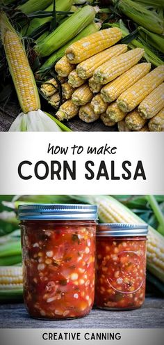 corn salsa in jars with the title how to make corn salsa on top and an image of