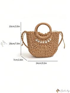 Bird in Bag - Exquisitely Crafted Artisan Woven Handbag, Enhanced with Elegant Shell Embellishments and Secure Drawstring Closure - Ideal Choice for Sophisticated Womens Daily, Professional, and Travel Needs Elegant Bucket Bag With Braided Handles For Beach, Elegant Straw Bag With Handles For Beach, Elegant Beach Tote Bucket Bag, Elegant Bucket Beach Bag, Elegant Beach Straw Bag With Handles, Elegant Brown Handheld Beach Bag, Elegant Bucket Bag For The Beach, Elegant Bag With Braided Handles For Vacation, Elegant Bucket Bag For Beach