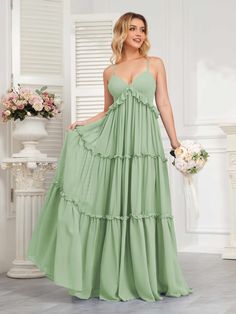 #color_Dusty Sage Summer Wedding V-neck Floor-length Dress, Flowy A-line Chiffon Bridesmaid Dress, Spring Chiffon A-line Bridesmaid Dress, Summer Wedding Floor-length V-neck Dress, Flowy V-neck Bridesmaid Dress For Wedding Guests, Green V-neck Chiffon Dress For Wedding, Flowy A-line Maxi Dress For Prom, Flowy V-neck Dresses For Prom, Flowy A-line Maxi Dress For Wedding Guest