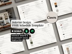 the interior design fppe schedule template is displayed in several different sizes and colors