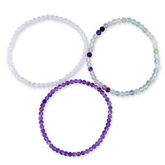 "Size: Elastic bracelet, 1 size fits most. Fits most women wrist size 5.5 - 7 inches. Bracelets are stretchable and very comfortable to wear daily. Bracelet variety includes 3 different gemstones: Clear Quartz, Amethyst, Rainbow Fluorite Pick from 1 of 3 different gemstone bracelet strands or Buy All 3 Bracelets together and save over 18%! Made with 4mm genuine gemstone beads. Our Divinity and Enlightenment Crystal Bracelet Set is handmade and the perfect set of dainty minimalist bracelets that Adjustable Beaded Amethyst Bracelets, Adjustable Stackable Crystal Bracelet, Adjustable Stackable Round Crystal Bracelet, Flexible Spiritual Bracelet Jewelry, Adjustable Lavender Jewelry For Everyday, Adjustable Lavender Gemstone Bracelets, Adjustable Stackable Crystal Bracelet For Meditation, Purple Bracelet Jewelry For Everyday, Minimalist Purple Bracelet For Everyday Wear