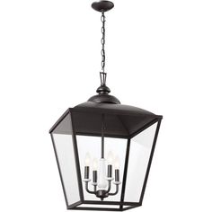 an outdoor hanging light fixture with three lights