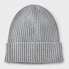 This Ribbed Beanie from Universal Thread™ adds a cozy piece to your winter wardrobe. Made from a knit cotton-recycled polyester blend, this beanie offers your head all-day cozy comfort. Designed in a solid color for easy pairing with any of your cold-weather outfits, the allover ribbed construction adds a touch of chic style. Universal Thread™: Found exclusively at Target. Cozy Cotton Beanie For Fall, Winter Knitted Cotton Beanie, Cotton Beanie For Cold Weather In Fall, Warm Knit Gray Beanie, Warm Cotton Hats For Cold Weather, Warm Gray Knit Beanie, Cozy Cotton Beanie For Everyday Wear, Cozy Cotton Beanie For Everyday, Cozy Cotton Hats