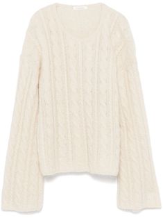 ecru cable knit round neck long sleeves straight hem Elegant Winter White Cable Knit Sweater, Iconic Bags, Malene Birger, By Malene Birger, Exclusive Fashion, Ski Wear, Lady Dior, Jacket Tops, Cable Knit