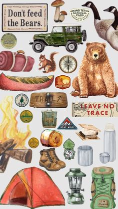 there are many different items that can be found in this sticker sheet for the bear