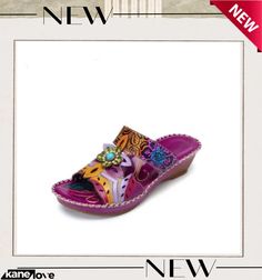 Women Retro Color Contrast Ethnic Style Flower Hollow Wedge Sandals Bohemian Wedge Sandals With Round Toe For Spring, Bohemian Wedge Sandals With Round Toe, Bohemian Wedge Heel Sandals For Summer, Bohemian Wedge Sandals For Spring, Bohemian Multicolor Wedge Heel Sandals, Casual Purple Wedge Sandals For Summer, Bohemian Open Toe Wedge Sandals For Summer, Purple Summer Wedge Sandals, Purple Wedge Sandals For Summer