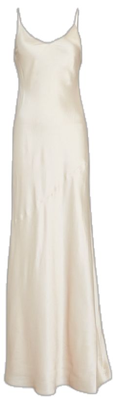 Fitted Cream Satin Slip Dress, Chic Cream Formal Slip Dress, Cream Satin Evening Slip Dress, Cream Satin Slip Dress For Party, Chic Cream Slip Dress For Formal Occasions, Formal Cream Satin Slip Dress, Elegant Cream Satin Slip Dress, Elegant Cream Silk Slip Dress, Cream Silk Party Slip Dress