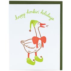 This 2-color letterpress printed card will bring a little extra playfulness to your holiday greetings. front greeting: Happy honkin' holidays inside greeting: blank format: 4.25 x 5.5 inches, folded (A2) printing: letterpress printed in our Acton, MA studio paper: FSC-certified cover made from 100% post-consumer waste envelope: moss green origin: USA item no.: TTH2652 / TTH2652BOX Cute Christmas Cards, Small Band, Letterpress Greeting Cards, Happy Holiday Cards, Gift Wrap Tags, Christmas Card Art, Pet Sympathy, Christmas Card Crafts, Funny Christmas Cards