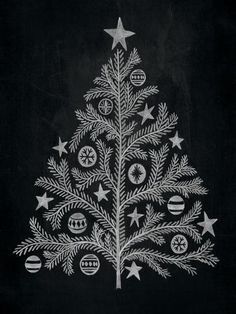 a black and white christmas tree with ornaments on it canvas wall art print by design express