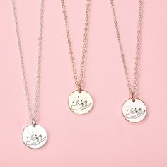 Introducing the She Holds The Moon Disc Necklace! This beautiful and unique piece is perfect for anyone who loves all things mystical and magical. The pendant is made of silver, gold, or rose gold, and features a hand engraved onto the surface, holding a crescent moon. It's a stunning and evocative piece that is sure to become a favorite in your jewelry collection. Whether you're wearing it as a daily reminder of your own personal power, or gifted to a friend or loved one as a talisman of protec Rose Gold Moon Phase Jewelry In Sterling Silver, Rose Gold Sterling Silver Moon Phase Jewelry, Moon Phase Charm Necklace, Moon Phase Round Charm Necklace, Round Moon Charm Jewelry For Mother's Day, Rose Gold Moon Phase Round Pendant Necklace, Rose Gold Moon Phase Necklace, Round Moon Charm Jewelry As Gift For Her, Coin Pendant Jewelry Gift For Her