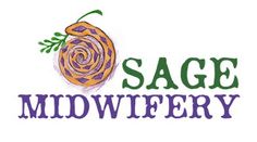 the sage midwifery logo with an orange and purple flower on it's side