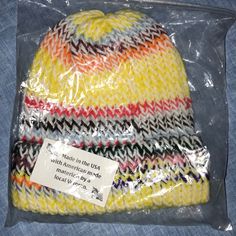 Made In The Usa By An American Veteran Knitted Hat Nice And Thick Never Worn Nwot Yellow Casual Hat For Cold Weather, Casual Yellow Hats For Cold Weather, Casual Yellow Hat For Cold Weather, Yellow Casual Hats For Cold Weather, Multicolor Knitted Hats For Fall, Casual Knit Hat, Multicolor Knit Hat For Fall, Trendy Multicolor Hats For Cold Weather, Trendy Multicolor Knitted Crochet Hat