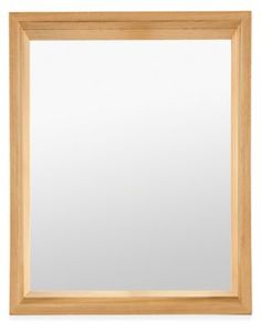 a wooden framed mirror on a white background