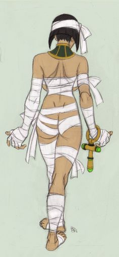 a drawing of a woman with bandages on her body