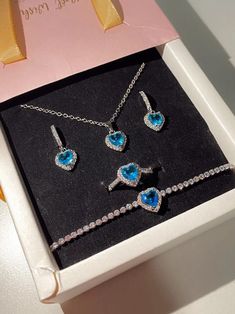 Pandora Heart Necklace Set,pandora Heart Set,pandora Blue Necklace Bracelet and Earrings , Valentine's Day , Gift for Girlfriend - Etsy Necklace Box Gift, Fairy Girls, Pandora Blue, Necklace Gift Box