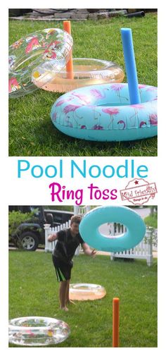 an inflatable pool and ring toss game for kids to play on the grass