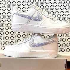 Custom “Bling” Air Force One All Sizes Available Can Be Done With Any Color Swartski Crystals Message Me To Get Your Custom Pair!! Box Included White Rhinestone Round Toe Sneakers, White High-top Custom Sneakers With Rhinestones, White Custom Sneakers With Rhinestones And Round Toe, Sporty White Sneakers With Rhinestones, White Custom Lace-up Sneakers With Rhinestones, White Lace-up Custom Sneakers With Rhinestones, Nike Kids Shoes, Blazer Shoes, Maroon Nike