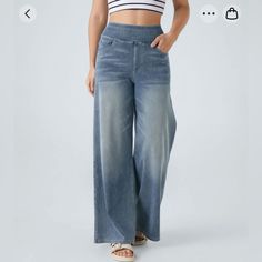 Just Bought These Fabulous Soft Stretchy Jeans And They Are Just A Little Too Big And Long For Me So My Loss Is Your Gain! Only Tried On Once And Never Worn. Misplaced The Tag So Too Much Trouble To Try And Send Back But They Are The Best So I’m Reordering Them In A Medium. I Am 5’8 And 140 Lbs For Reference. Wide Leg Work Pants, High Waisted Wide Leg Jeans, Quoi Porter, Knit Denim, Bleach Wash, Floral Pants, Grey Denim, Professional Outfits, Knit Pants