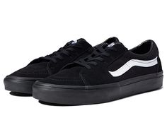 Vans SK8-Low - Shoes : Contrast Black/White : Show them on what being old school is all about with the classic Vans SK8-Low shoes! Classic skate shoes in a storied low-profile sneaker silhouette with uppers of canvas or suede and canvas. Padded collar and footbed for added comfort, fit, and superior shock absorption. Cotton drill lining provides excellent breathability and extra comfort. Side stripe detailing offers iconic skateboard style. Die-cut EVA insert for added support. Vulcanized constr Casual Skate Shoes With Rubber Sole For Streetwear, Classic Skate Shoes With Gum Sole For Streetwear, Casual Vulcanized Platform Sneakers For Skateboarding, Casual Platform Sneakers With Vulcanized Sole For Skateboarding, Lace-up Canvas Shoes With Contrast Sole For Skateboarding, Vans Low-top Canvas Shoes For Skateboarding, Casual Lace-up Skateboarding Sneakers, Urban Low-top Skate Shoes, Casual Platform Sneakers With Rubber Sole For Skateboarding