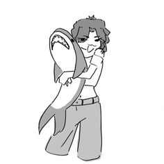 a drawing of a person hugging a shark