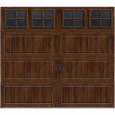 an image of a wooden garage door with windows on the front and side doors open