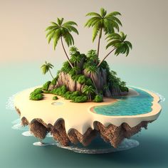 an island with two palm trees on it