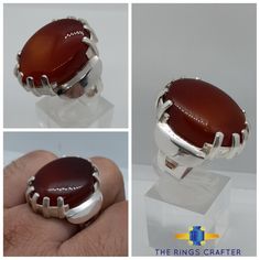 Natural Yemeni Aqeeq Ring , Red Blood Agate Stone Ring , Shifat al abad Carnelian Ring , Oval Flat Yemeni Liver Aqeeq Stone Silver Ring Material: 925 Sterling Silver Gemstone: Agate , Aqeeq , Akik Plating: Rhodium This is one of the RAREST breed of Aqeeqs, normally known as red blood Yemeni - which looks dark under normal and Crimson red under concentrated light. Beautiful Handmade Natural Yemeni Aqeeq Ring For Gift Ring size is 10 US but can be resizable as per the buyer's choice. Red Oval Cabochon Ring, Red Oval Cabochon Ring With Polished Finish, Aqeeq Ring Designs Women, Red Oval Sterling Silver Crystal Ring, Aqeeq Stone Ring For Men, Aqeeq Ring, Red Blood, Carnelian Ring, Crimson Red