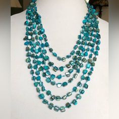 Turquoise Shell Gemstones (670.00 Cts) With Hand Knotted Silk Multi-Strand Necklace Elegant Blue Turquoise Necklace With Faceted Beads, Elegant Multi-strand Turquoise Jewelry, Elegant Turquoise Necklace With Gemstone Beads, Elegant Turquoise Gemstone Bead Necklace, Elegant Turquoise Multi-strand Jewelry, Blue Gemstone Multi-strand Necklaces, Blue Multi-strand Gemstone Necklaces, Elegant Blue Turquoise Necklace With Round Beads, Elegant Multi-strand Turquoise Gemstone Necklace