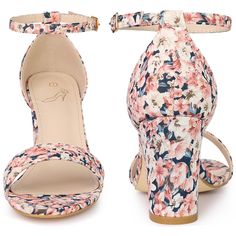 These floral-print heel sandals are sure to be a dazzling look. They feature an open toe, chunky block heels, and ankle straps, which add a touch of cuteness to your look. Designed with chunky block heels, it allows you to walk more comfortably. Pair them with your favorite cocktail dress and colorful accessories for a glamorous party look this season. Great to be a gift for your friend or sister. Spring High Heel Block Heels With Stacked Heel, Spring Stacked High Heel Block Heels, Spring Stacked High Heel Block Shoes, Spring High Block Heels With Stacked Heel, Spring Wedge Heel Block Heels With Padded Heel, Spring Wedge Block Heels With Padded Heel, Spring Wedge Heel Block Shoes With Padded Heel, Spring Pink Low Heel Block Heels, Spring Pink Low Block Heels